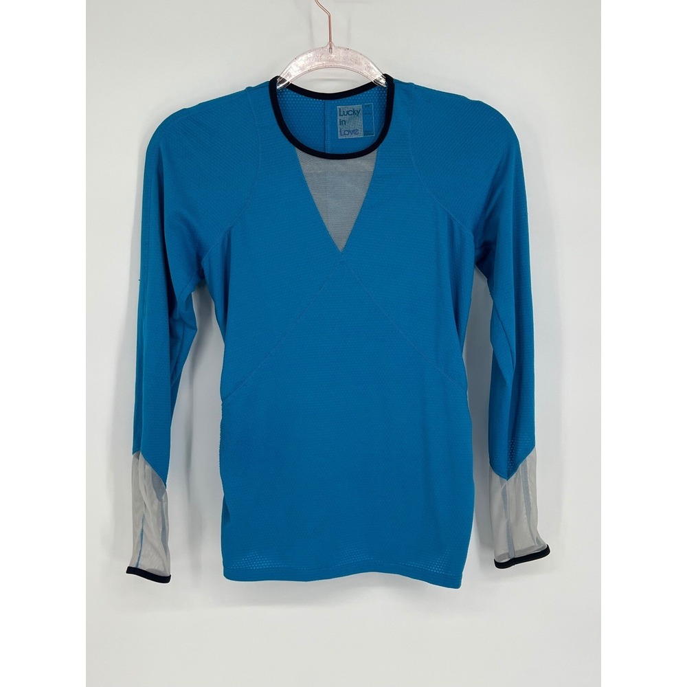 Lucky in Love‎ Athletic Top Long Sleeve Mesh Teal Blue Tennis Golf Small
